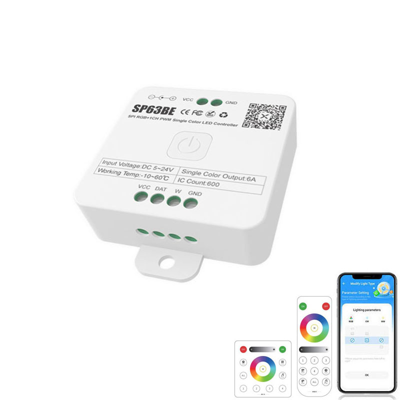 DC5-24V SP63BE Bluetooth RF SPI RGB+1CH PWM WS2811 RGB+W LED Controller DC5-24V SP63BE Bluetooth RF SPI RGB+1CH PWM WS2811 RGB+W LED Controller